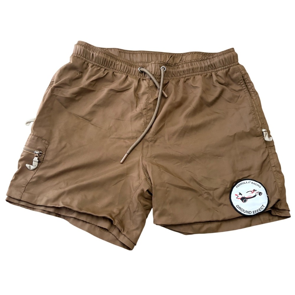 vPacSun Formula 1 Racing Ground Effect Nylon Shorts Mens Size S Brown F1